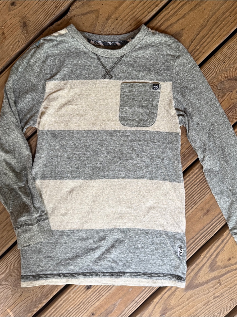 Shaun White Striped Long Sleeve Pocket Tee Grey Cream Youth Medium 8-10